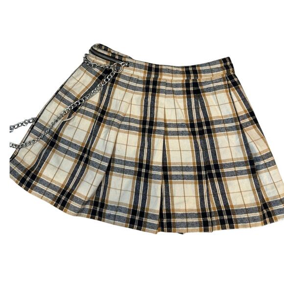 VTG Forever 21 medium Y2K cream plaid chain mini micro skirt academia preppy emo - Picture 2 of 8